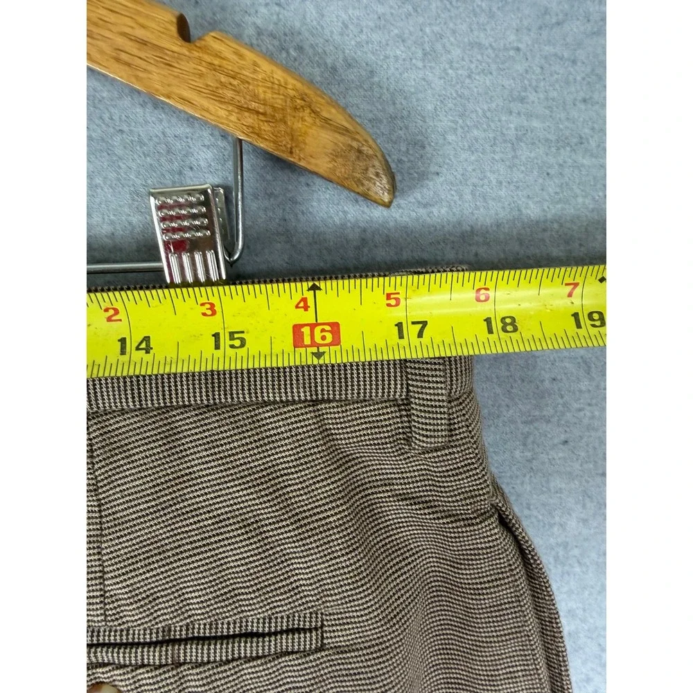 Polo Ralph Lauren Mens Brown Micro Houndstooth Pleated Cuffed Cotton Pants 35x27